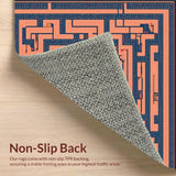 Ultra Soft Area Rug, Non Slip, Stain Resistant, Washable Area Rugs for Living Room, Bedroom, Intricate Labyrinth Design With Coral Circlets And Geometric Footwear Motifs(Orange)