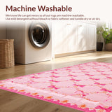 Ultra Soft Area Rug, Non Slip, Stain Resistant, Washable Area Rugs for Living Room, Bedroom, Chic Scalloped Elegance in Pink(Pink)