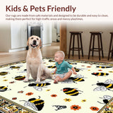 Ultra Soft Area Rug, Non Slip, Stain Resistant, Washable Area Rugs for Living Room, Bedroom, Artistic Flower and Insect Fusion(Beige)