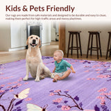 Ultra Soft Area Rug, Non Slip, Stain Resistant, Washable Area Rugs for Living Room, Bedroom, Bright Cheerful Floral Composition(Purple)