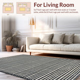 Ultra Soft Area Rug, Non Slip, Stain Resistant, Washable Area Rugs for Living Room, Bedroom, KaHouen Accent Stripe Carpet(Black)