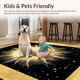 Ultra Soft Area Rug, Non Slip, Stain Resistant, Washable Area Rugs for Living Room, Bedroom, Contemporary Radiant Sunshine Artwork(Gold)
