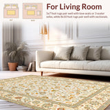 Ultra Soft Area Rug, Non Slip, Stain Resistant, Washable Area Rugs for Living Room, Bedroom, Rustic Distressed Botanical Design(Beige)