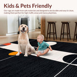Ultra Soft Area Rug, Non Slip, Stain Resistant, Washable Area Rugs for Living Room, Bedroom, Sleek Earthy Ogee Motif(Black)
