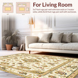 Ultra Soft Area Rug, Non Slip, Stain Resistant, Washable Area Rugs for Living Room, Bedroom, Ornate Beige Featuring Floral and Geometric Motifs in Gold Accents(Beige)