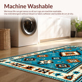 Ultra Soft Area Rug, Non Slip, Stain Resistant, Washable Area Rugs for Living Room, Bedroom, Artful Diamond Motif with Southwestern Vibes(Blue)