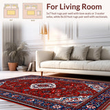 Ultra Soft Area Rug, Non Slip, Stain Resistant, Washable Area Rugs for Living Room, Bedroom, Traditional Non-Slip Bedroom Rug for Pets(Red)