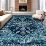 Ultra Soft Area Rug, Non Slip, Stain Resistant, Washable Area Rugs for Living Room, Bedroom, Sophisticated Coastal Abstract Motif(Blue)