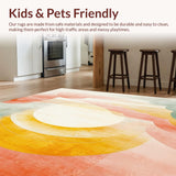 Ultra Soft Area Rug, Non Slip, Stain Resistant, Washable Area Rugs for Living Room, Bedroom, Retro Sunshine Boho Rug with Abstract Sun and Rainbow Crystal Hues for Entry(Yellow)