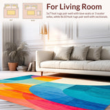 Ultra Soft Area Rug, Non Slip, Stain Resistant, Washable Area Rugs for Living Room, Bedroom, Geometric Paradise Area Modern Boho Rainbow Arch Inspired(Blue)
