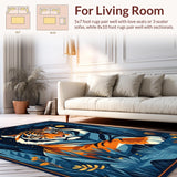 Ultra Soft Area Rug, Non Slip, Stain Resistant, Washable Area Rugs for Living Room, Bedroom, Vibrant Dark Blue Animal Motif(Orange)