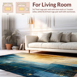 Ultra Soft Area Rug, Non Slip, Stain Resistant, Washable Area Rugs for Living Room, Bedroom, Modern Lattice Spectrum Rug Featuring Gold and Blue Angular Art Motifs(Blue)