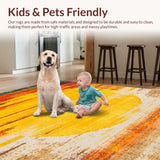 Ultra Soft Area Rug, Non Slip, Stain Resistant, Washable Area Rugs for Living Room, Bedroom, Rustic Distressed Circular Motif(Orange)