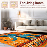 Ultra Soft Area Rug, Non Slip, Stain Resistant, Washable Area Rugs for Living Room, Bedroom, Artful Elephant Motif in Blue(Orange)