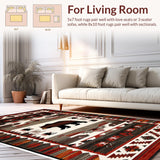 Ultra Soft Area Rug, Non Slip, Stain Resistant, Washable Area Rugs for Living Room, Bedroom, Brown Wildlife Bear Lodge Area Carpet(Red)