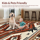 Ultra Soft Area Rug, Non Slip, Stain Resistant, Washable Area Rugs for Living Room, Bedroom, Elegant Ethnic Ogee Design(Brown)