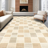 Ultra Soft Area Rug, Non Slip, Stain Resistant, Washable Area Rugs for Living Room, Bedroom, Eclectic Checkered Area with Vintage Beige Squares and Subtle Accent Shapes(Beige)