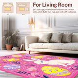 Ultra Soft Area Rug, Non Slip, Stain Resistant, Washable Area Rugs for Living Room, Bedroom, Enchanting Egg-Centric Design(Pink)