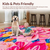 Ultra Soft Area Rug, Non Slip, Stain Resistant, Washable Area Rugs for Living Room, Bedroom, Dynamic Rainbow Floral Aesthetics(Pink)