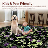 Ultra Soft Area Rug, Non Slip, Stain Resistant, Washable Area Rugs for Living Room, Bedroom, Charming Black Floral Elegance(Black)