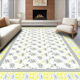 Ultra Soft Area Rug, Non Slip, Stain Resistant, Washable Area Rugs for Living Room, Bedroom, Rustic Gray and White Petals(Yellow)