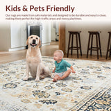 Ultra Soft Area Rug, Non Slip, Stain Resistant, Washable Area Rugs for Living Room, Bedroom, Distressed Vintage Medallion Design in Beige and Grey(Beige)