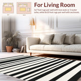 Ultra Soft Area Rug, Non Slip, Stain Resistant, Washable Area Rugs for Living Room, Bedroom, Handcrafted Monochromatic Striped Rug with Alternating Bands(Black)
