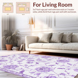 Ultra Soft Area Rug, Non Slip, Stain Resistant, Washable Area Rugs for Living Room, Bedroom, Cozy Pastel Medallion Arrangement(Purple)