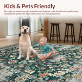 Ultra Soft Area Rug, Non Slip, Stain Resistant, Washable Area Rugs for Living Room, Bedroom, Rustic Oriental Green Tiled Motif(Green)