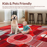 Ultra Soft Area Rug, Non Slip, Stain Resistant, Washable Area Rugs for Living Room, Bedroom, Contemporary Colorful Symmetrical Motif(Red)