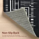 Ultra Soft Area Rug, Non Slip, Stain Resistant, Washable Area Rugs for Living Room, Bedroom, Monochrome Linear Weave Rug with Contrasting Stripes and Minimalist Pattern(Black)