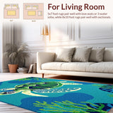 Ultra Soft Area Rug, Non Slip, Stain Resistant, Washable Area Rugs for Living Room, Bedroom, Whimsical Beachy Animal Design(Blue)