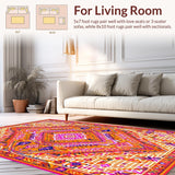Ultra Soft Area Rug, Non Slip, Stain Resistant, Washable Area Rugs for Living Room, Bedroom, Rustic Ogee Design in Warm Hues(Orange)