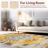 Ultra Soft Area Rug, Non Slip, Stain Resistant, Washable Area Rugs for Living Room, Bedroom, Elegant Distressed Artful Arrangement(Yellow)
