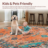 Ultra Soft Area Rug, Non Slip, Stain Resistant, Washable Area Rugs for Living Room, Bedroom, Modern Abstract Circular Pattern Play(Orange)
