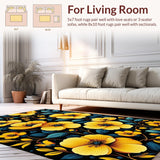 Ultra Soft Area Rug, Non Slip, Stain Resistant, Washable Area Rugs for Living Room, Bedroom, Playful Contemporary Blossom Motif(Yellow)