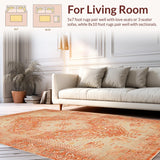 Ultra Soft Area Rug, Non Slip, Stain Resistant, Washable Area Rugs for Living Room, Bedroom, Artful Rustic Central Medallion Motif(Orange)