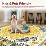 Ultra Soft Area Rug, Non Slip, Stain Resistant, Washable Area Rugs for Living Room, Bedroom, Stylish Earth Toned Lattice Elements(Gold)