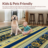Ultra Soft Area Rug, Non Slip, Stain Resistant, Washable Area Rugs for Living Room, Bedroom, Neutral with Geometric Stripe(Blue)