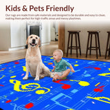 Ultra Soft Area Rug, Non Slip, Stain Resistant, Washable Area Rugs for Living Room, Bedroom, Playful Orchestral Color Fusion(Blue)