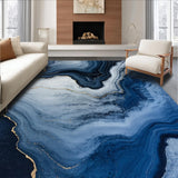 Ultra Soft Area Rug, Non Slip, Stain Resistant, Washable Area Rugs for Living Room, Bedroom, Artistic Fluid Pattern with Gold Accents(Blue)