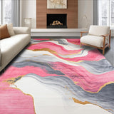 Ultra Soft Area Rug, Non Slip, Stain Resistant, Washable Area Rugs for Living Room, Bedroom, Sophisticated Pink Gray Tiled Motif(Pink)