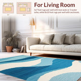 Ultra Soft Area Rug, Non Slip, Stain Resistant, Washable Area Rugs for Living Room, Bedroom, Sleek Contemporary Flowing Pattern(Blue)