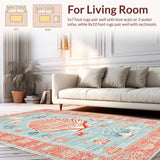Ultra Soft Area Rug, Non Slip, Stain Resistant, Washable Area Rugs for Living Room, Bedroom, Whimsical Teal Coastal Motif(Red)