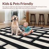 Ultra Soft Area Rug, Non Slip, Stain Resistant, Washable Area Rugs for Living Room, Bedroom, Monochrome Linear Weave Rug with Bold Striped Contrast Pattern(Black)