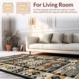 Ultra Soft Area Rug, Non Slip, Stain Resistant, Washable Area Rugs for Living Room, Bedroom, Rustic Southwestern Tiled Motif(Brown)