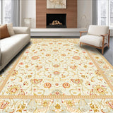 Ultra Soft Area Rug, Non Slip, Stain Resistant, Washable Area Rugs for Living Room, Bedroom, Oval Creamy Beige with Floral Motifs(Ivory)