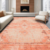 Ultra Soft Area Rug, Non Slip, Stain Resistant, Washable Area Rugs for Living Room, Bedroom, Elegant Terracotta Floral Motif(Orange)