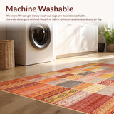 Ultra Soft Area Rug, Non Slip, Stain Resistant, Washable Area Rugs for Living Room, Bedroom, Rustic Patchwork Area Rug With Vibrant Earthy Hues And Geometric Patterns(Orange)