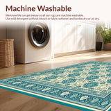 Ultra Soft Area Rug, Non Slip, Stain Resistant, Washable Area Rugs for Living Room, Bedroom, Boho Turquoise Beige Ornate Area(Ivory)